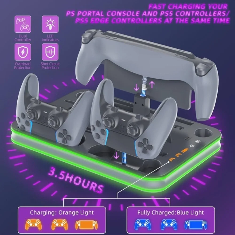 VR Headset Charging Station with LED Lights - Gray